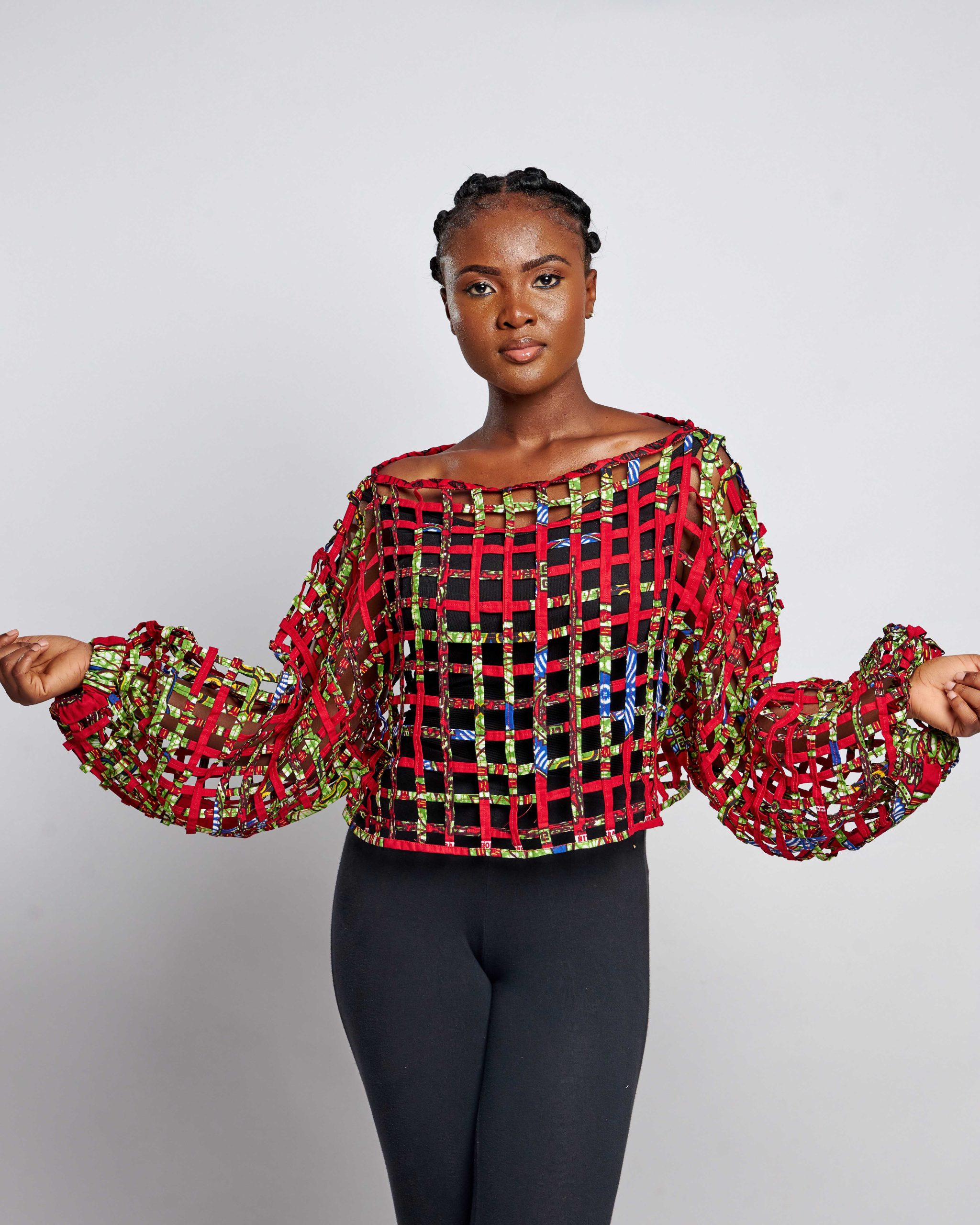 African Clothing for Women. Ankara Women's Mesh Top. Retail and Wholesale, Made in Africa