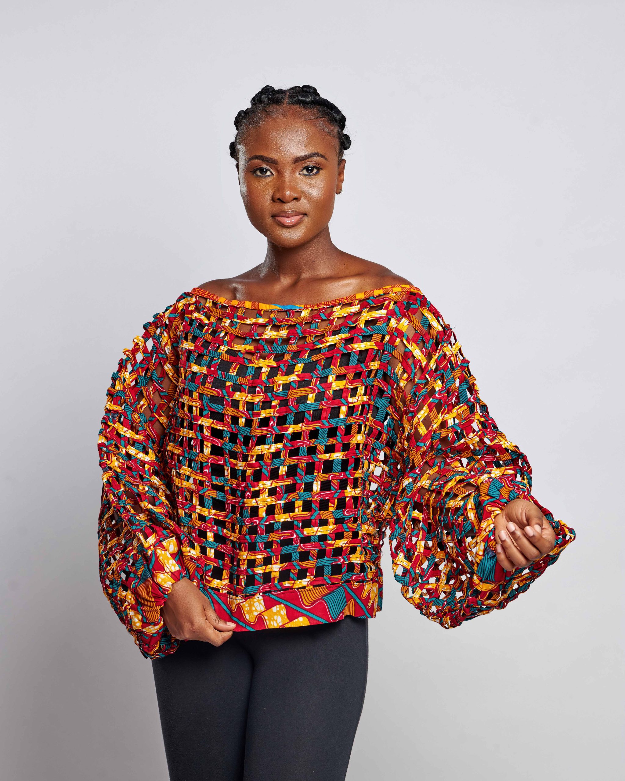 African Clothing for Women. Ankara Women's Mesh Top. Retail and Wholesale, Made in Africa