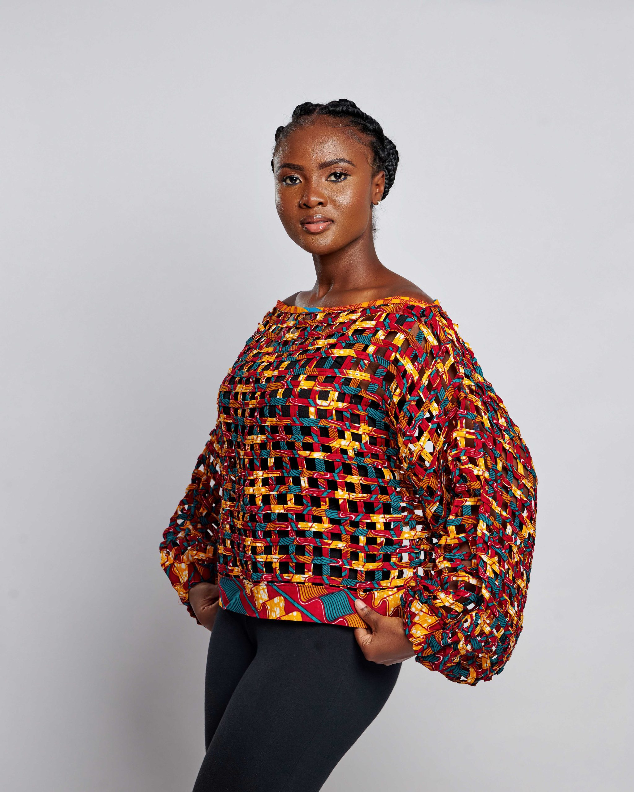 African Clothing for Women. Ankara Women's Mesh Top. Retail and Wholesale, Made in Africa