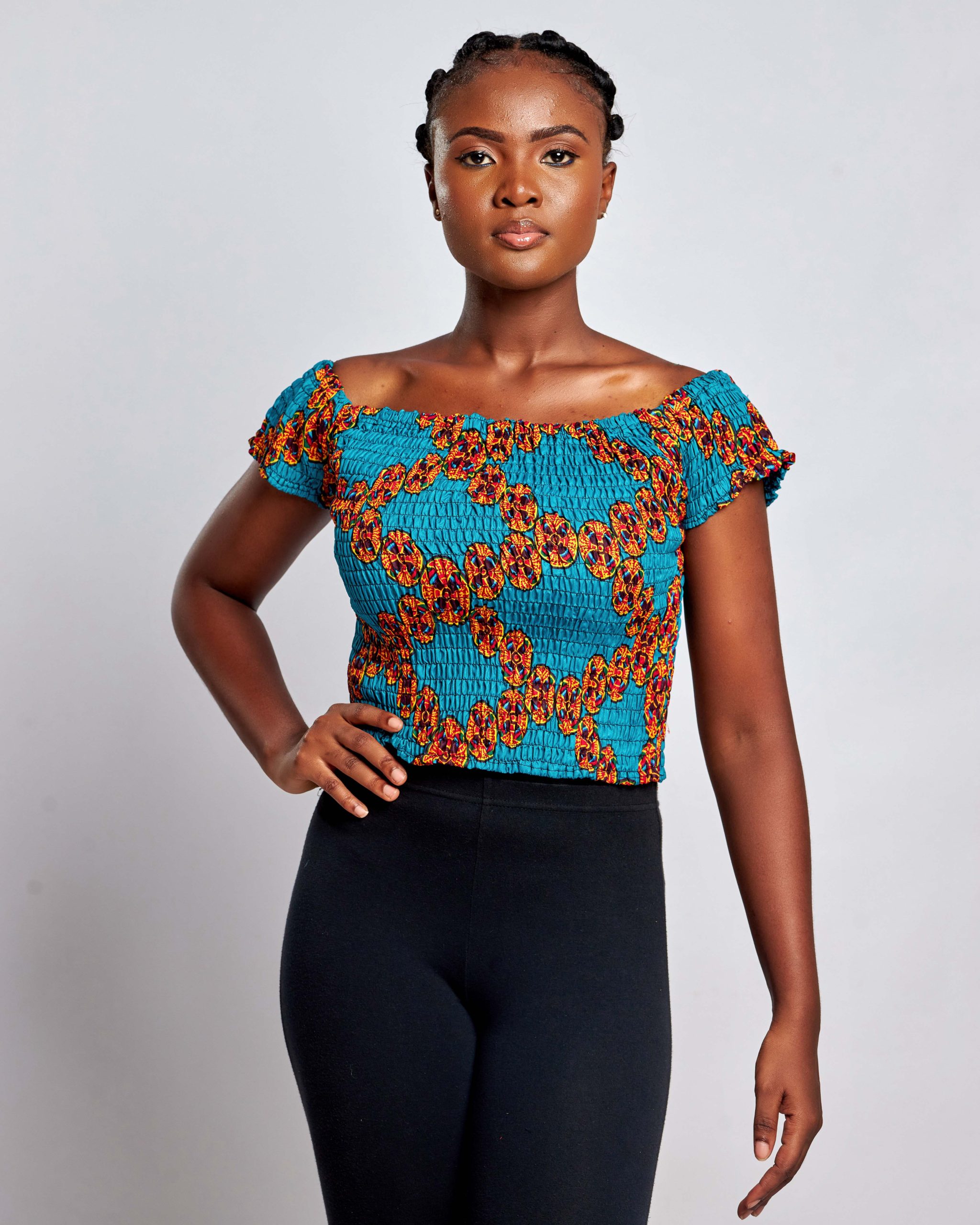 African Clothing for Women. Ankara Women's Short Sleeves Elastic Top. Retail and Wholesale, Made in Africa