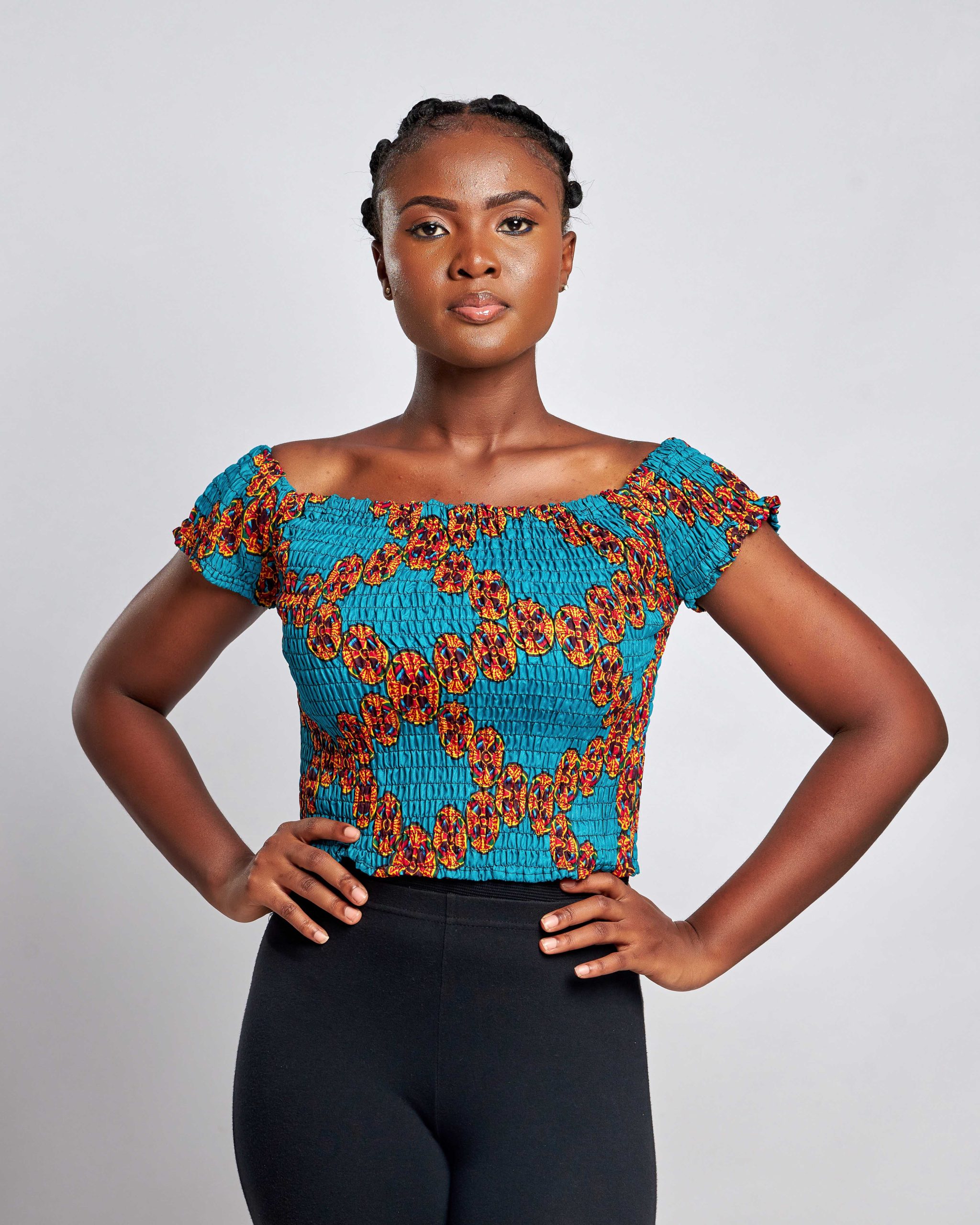 African Clothing for Women. Ankara Women's Short Sleeves Elastic Top. Retail and Wholesale, Made in Africa