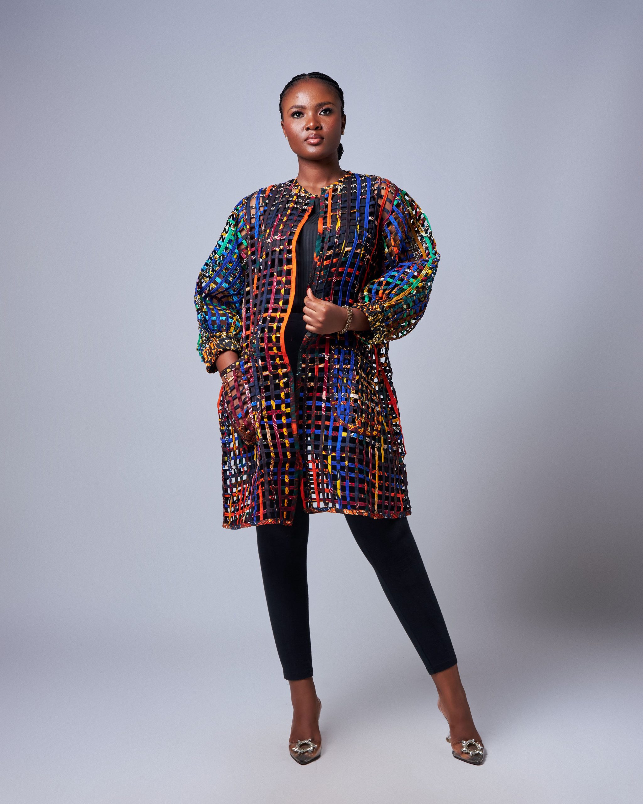 African Clothing for Women. Ankara Women's Mesh Mini Jacket. Retail and Wholesale, Made in Africa