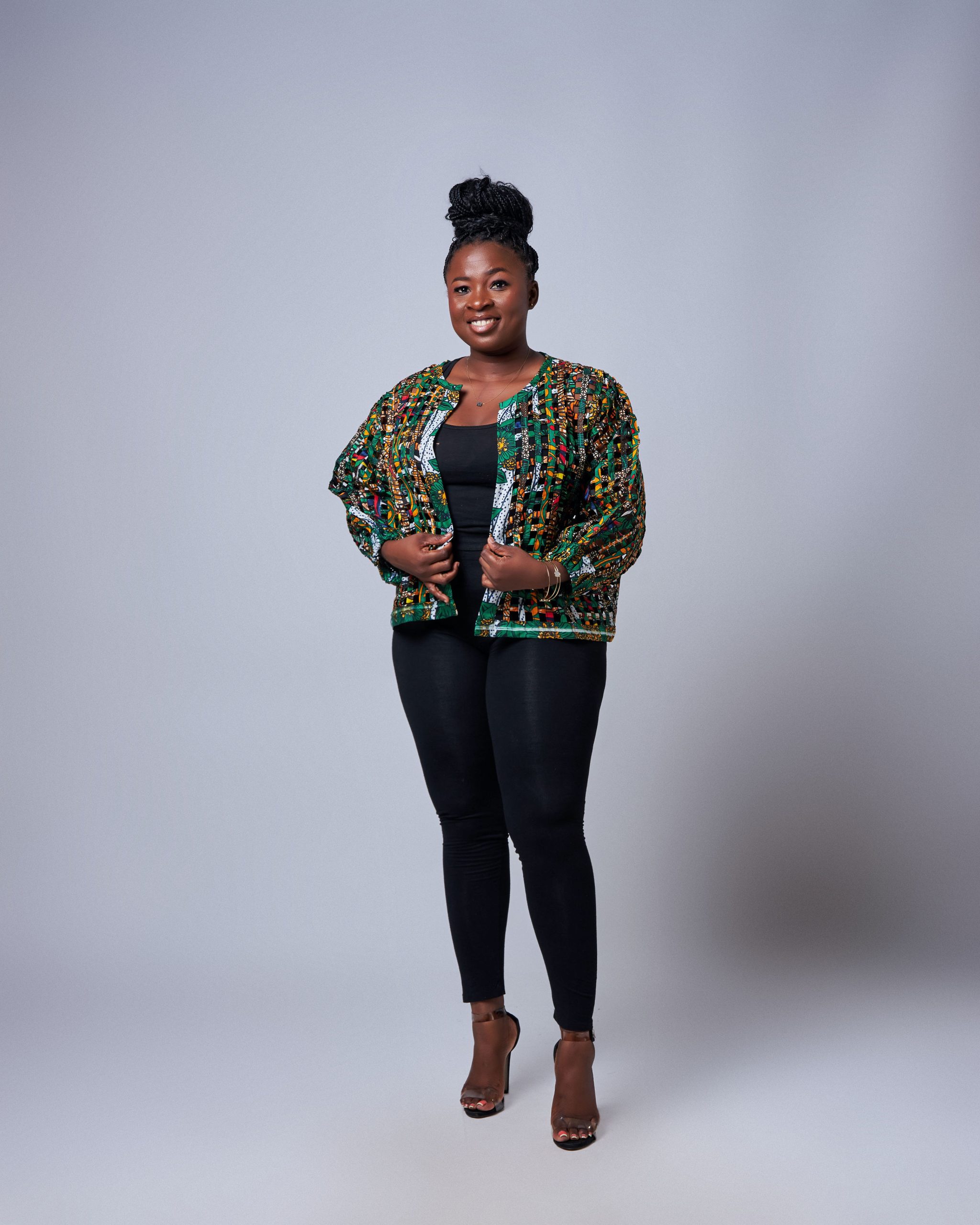 African Clothing for Women. Ankara Women's Mesh Mini Jacket. Retail and Wholesale, Made in Africa