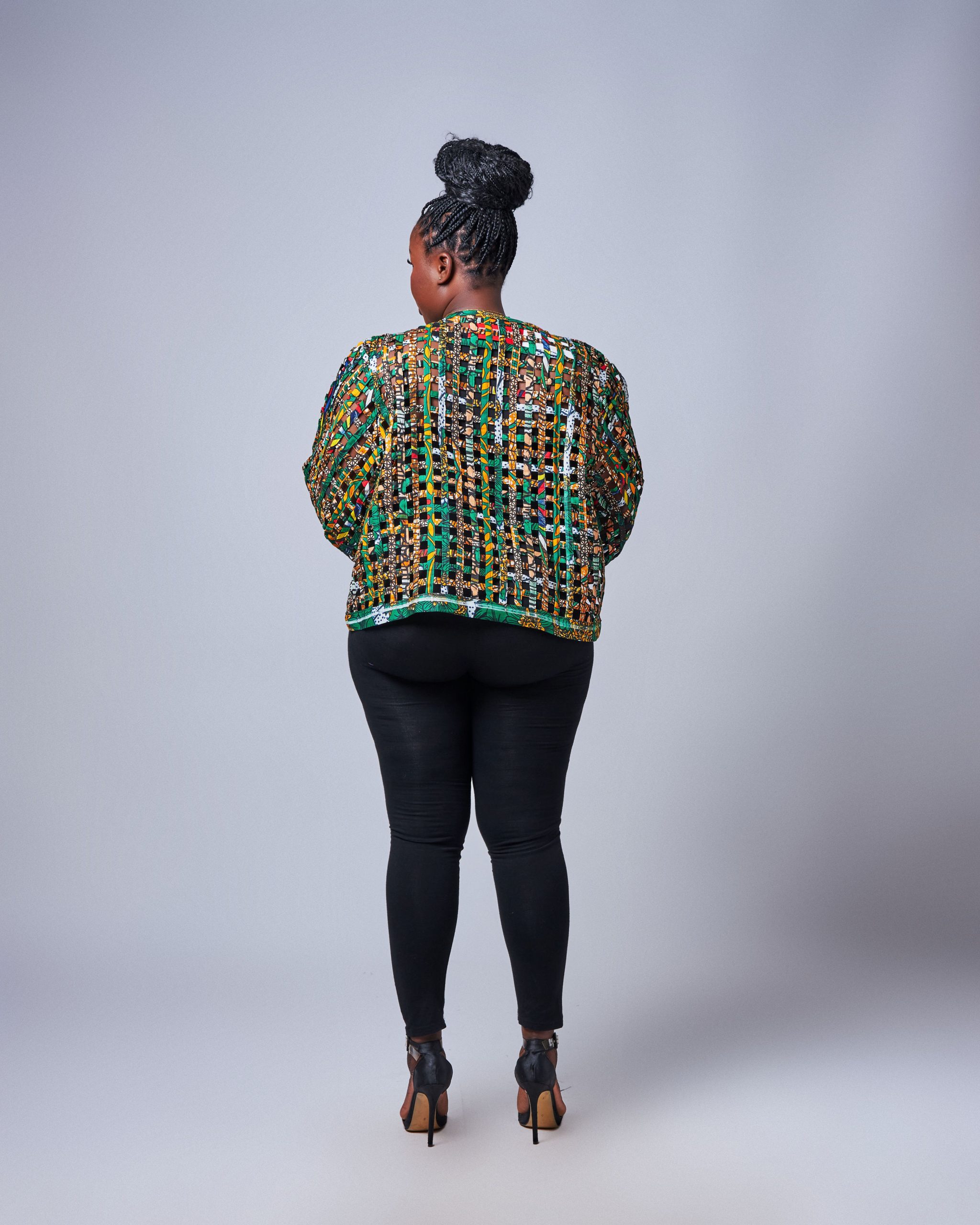 African Clothing for Women. Ankara Women's Mesh Mini Jacket. Retail and Wholesale, Made in Africa