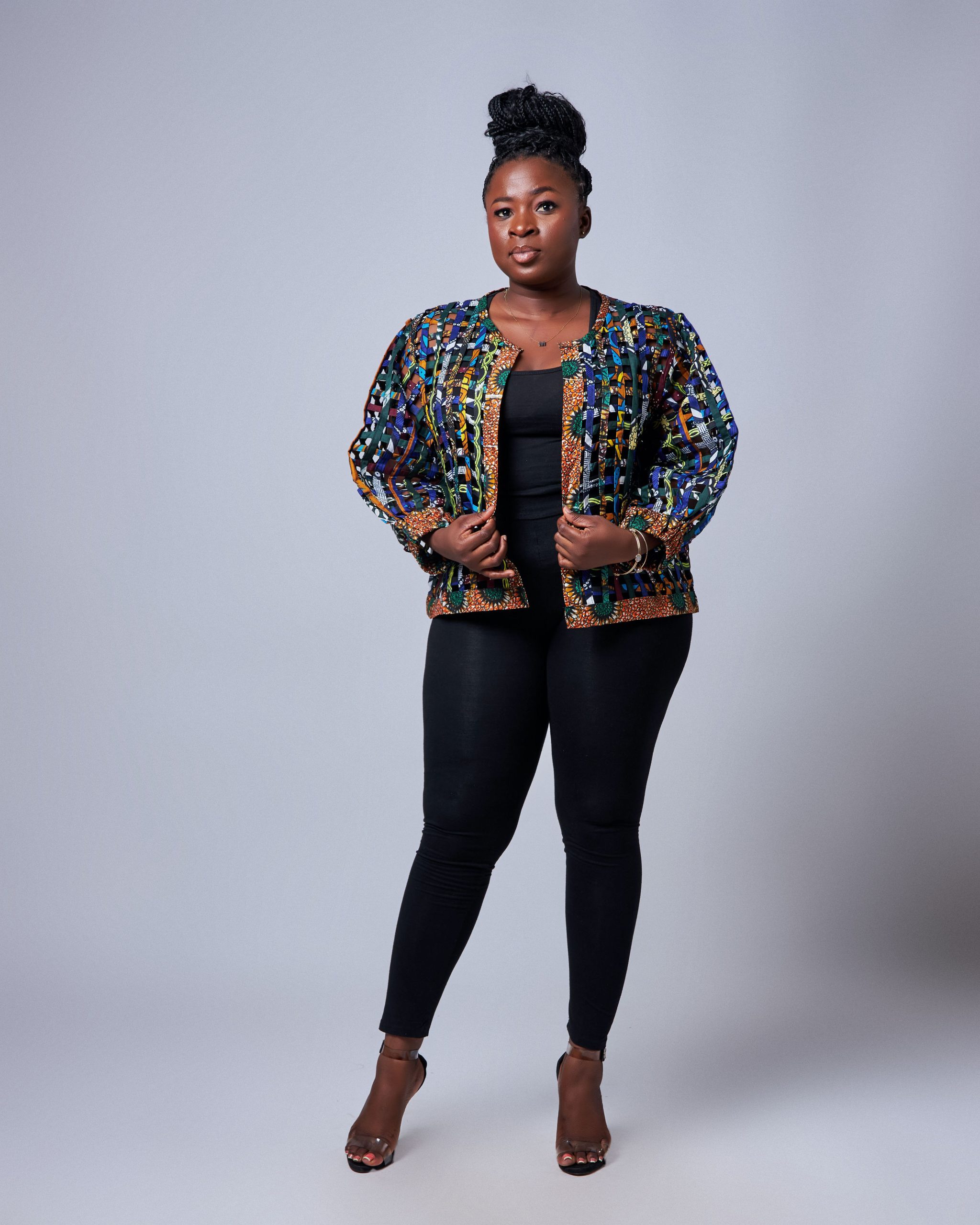 African Clothing for Women. Ankara Women's Mesh Mini Jacket. Retail and Wholesale, Made in Africa