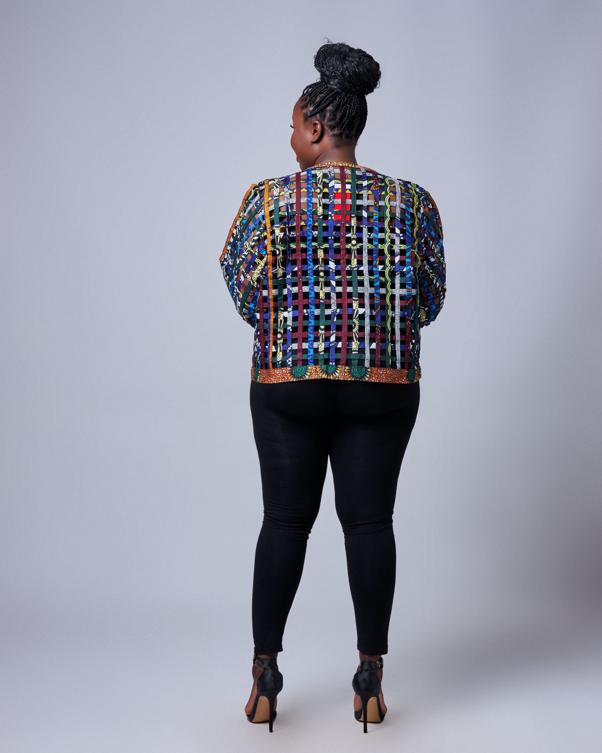 African Clothing for Women. Ankara Women's Mesh Mini Jacket. Retail and Wholesale, Made in Africa